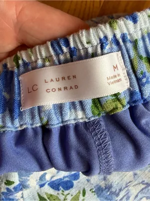 LC Lauren Conrad Blue Floral Stripe Button Front Midi Skirt Elastic Waist Medium thumbnail 6
