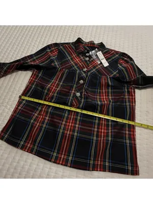 J.Crew Rhinestone Buttons Stewart Tartan Blouse Top Sz S Small NWT Cotton Shirt thumbnail 6