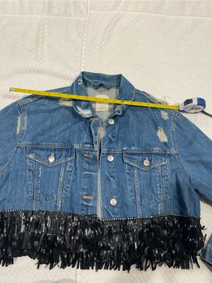 Zara Light Blue Distressed Denim Jacket with Black Fringe Detail thumbnail 2