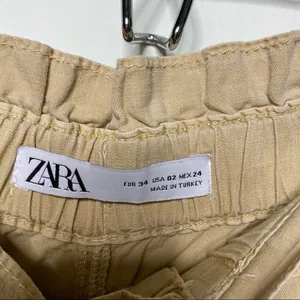Zara Baggy Buttoned Tan Paperbag Trousers Pants Cotton Size 2 thumbnail 6