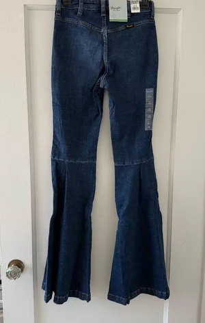 Wrangler Retro High Rise Wide Leg Flare Jeans Front Patch Pockets Size 25x36 NWT thumbnail 4