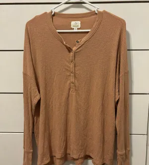 Aerie Offline Ribbed Thermal Oversized Comfy Snap Collar Tan thumbnail 1