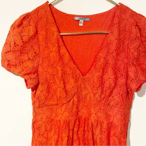 Anthropologie Leifnotes Small Orange Dogflora Eyelet Midi Dress Short‎ Sleeve thumbnail 4