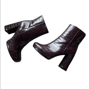 NEW RACHEL ZOE Maya Platform Bootie Crocodile Embossed In Deep Mahagony thumbnail 5