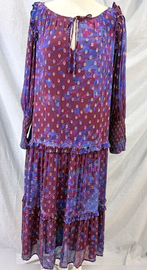 Cleobella Addison Purple Floral Metallic Tiered Midi‎ Dress Womens M AS IS thumbnail 1
