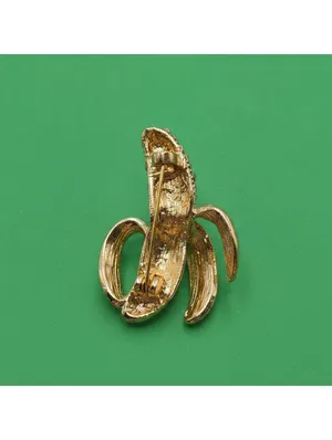 Enamel Half Skinned Banana Brooch Inlaid with Rhinestone thumbnail 2