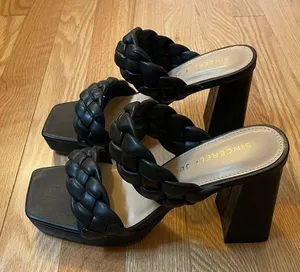 Braided Block Heel Sandals, Black, Size 6.5, NWOT thumbnail 1