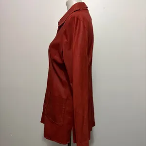 Scully Leather Shirt Jacket M Red Whipstitch Western Boho Snap Front Jacket 90s thumbnail 3