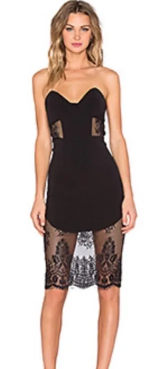 NBD Black Pictute Me Strapless Lace Midi Dress thumbnail 1