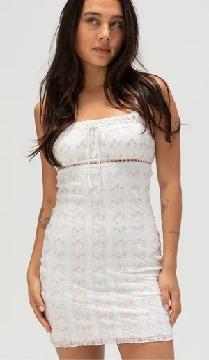 Full Tilt White Mini Dress with Pink Embroidered‎ Detail medium nwt thumbnail 1