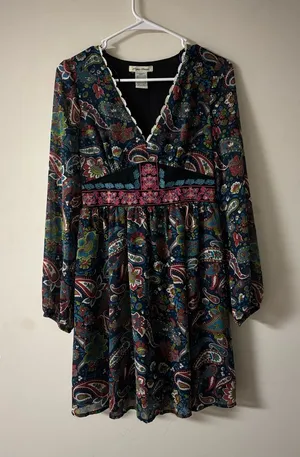 Flying Tomato Paisley Boho Babydoll Dress Size M | Embroidered Empire Waist thumbnail 1