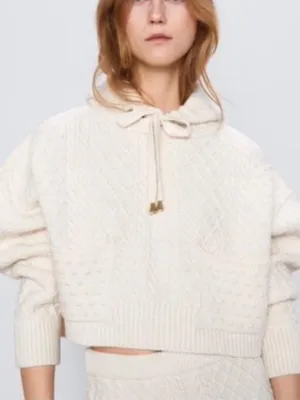 Zara Womens Cream Knit Sweater Hoodie Sweatshirt Small thumbnail 1