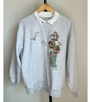 Vintage Morning Sun Chickadee Village Winter Christmas Grandmacore Sweater thumbnail 1