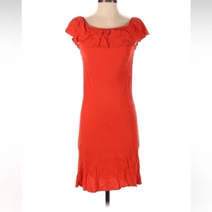 Veronica Beard Oleta Off‎ Shoulder Orange Midi Dress Size 4 Flamenco thumbnail 6
