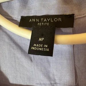 Ann Taylor Petite Tie Neck Cotton‎ Blouse Short Puff Sleeve Size MP thumbnail 3