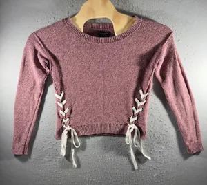 3236 | Abercrombie Lace Up Side Cropped Sweater Pink Coquette Women S thumbnail 1
