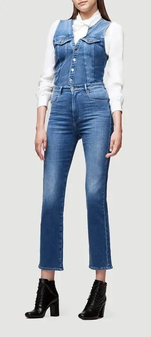 FRAME Le Slender Jumpsuit Leeson Denim Slim Fit Western Americana READ Womens XS thumbnail 1