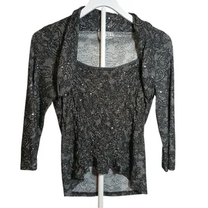 Joseph Ribkoff Womens Black Lace Sequin Y2K Vintage TopSize 10 thumbnail 2
