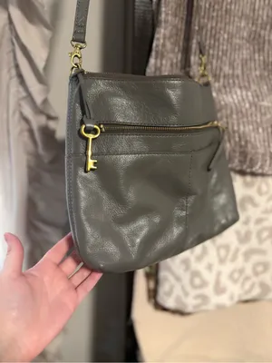 Fossil Gray Leather Crossbody with Gold Hardware thumbnail 2