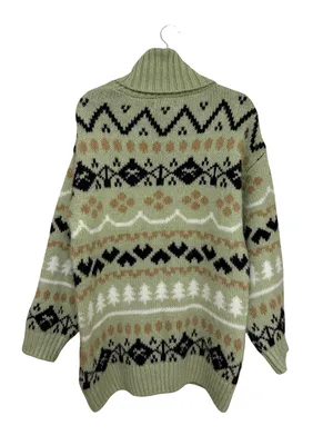 Anthropologie Fair Isle Mint Green Turtleneck Tunic Chunky Sweater - Size M thumbnail 5