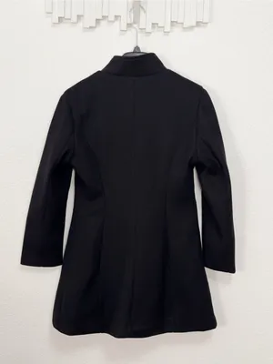 FME Black Longline Coat Stand Collar Button Front Tailored Jacket Minimalist thumbnail 7