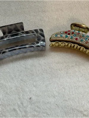 Rhinestone Gold & Grey Tortoise Hair Claw Set - Elegant Women’s Accessories thumbnail 4