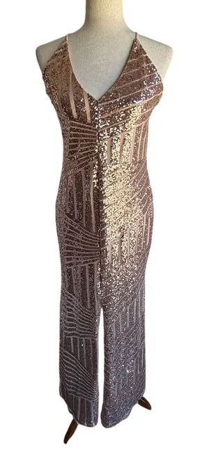Source Unknown Rose Gold Geometric Sequin Maxi Dress thumbnail 1