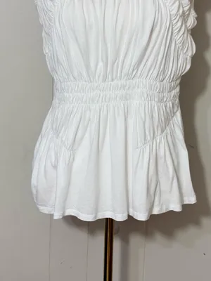 Sundance White Ruched Smocked Cotton Modal Short Sleeve Blouse Top Size S thumbnail 3