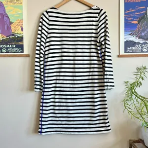 Women's Striped J.Crew Dress Midi Size‎ Small GUC 100% Cotton Black White Piping thumbnail 3