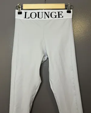Lounge Leggings Womens Medium White Logo Waist Stretch Ankle Pants Gym Athletic thumbnail 1