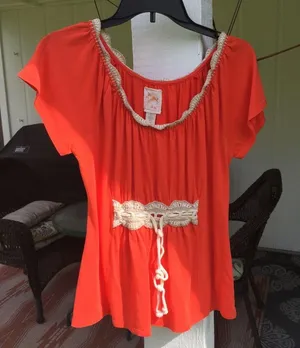 Orange Short Sleeve Top with lace Detail thumbnail 2