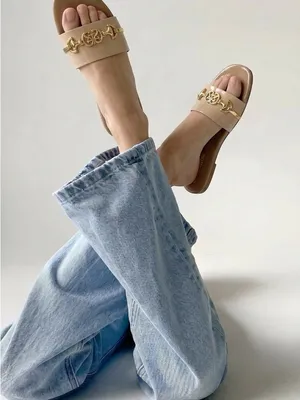 Women's Beige Slide Sandals with Gold Accent thumbnail 3