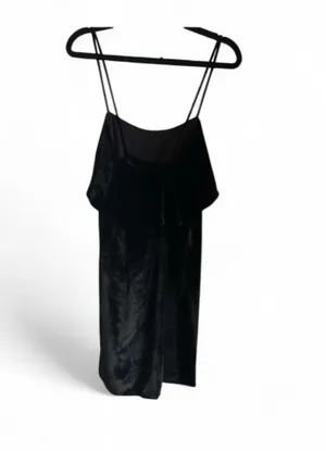 Madewell Black Velvet Ruffle-Trim Spaghetti-Strap Mini Dress thumbnail 3