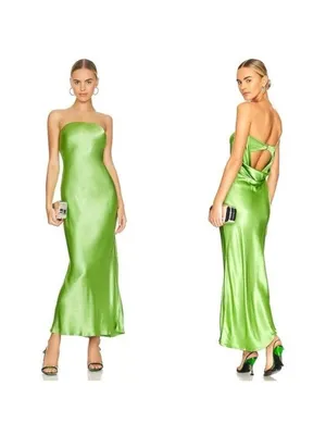 Bec + Bridge Moon Dance Strapless Dress 10 Sweet Pea Green Satin Cutout Draped thumbnail 5