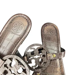 Tory Burch Miller Crocodile Embossed Brown Leather‎ Sandals Size: 9.5 thumbnail 7