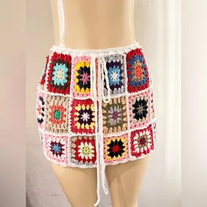 Crochet Patchwork Mini Skirt - Multicolor size XS to small lined thumbnail 5