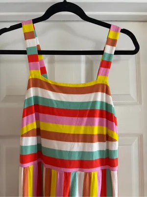 J. Crew Rainbow Stripe Maxi Dress Size XXS Back To School Teacher Outfit Cotton thumbnail 4
