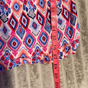 Savanna Jane Womens Pink Blue Ikat Diamond Print Puff Sleeve Crop Top Large thumbnail 5