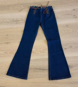 Edikted Flare Jeans Lace Up Gini Size M Blue Brown thumbnail 1