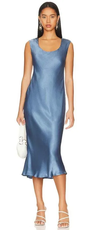ASTR The Label Makenna Satin Slip Blue Elegant Minimalist Tie Back Midi NWT S thumbnail 1