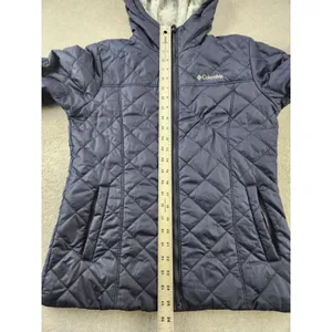 Columbia Copper‎ Crest Jacket SMALL quilted Soft Faux Fur Lined Hooded Navy Blue thumbnail 7