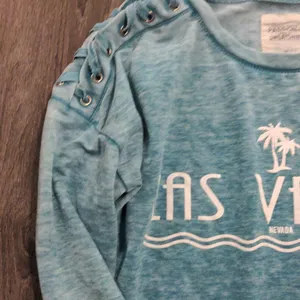 Bin 1 Women Tie Detail Las Vegas Sweatshirt/Shirt Pastel Green Size Small/Medium thumbnail 2