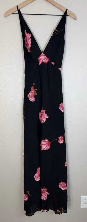 Reformation Renee Black Pink Floral Maxi Dress size XS $218 thumbnail 1