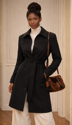 Size XL Black Women's Trench Coat thumbnail 1