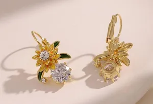 Crystal Daisy Flower Dangle Drop Earrings for Women,Elegant Flower Earrings thumbnail 2