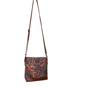 Baosha Floral Paisley Canvas Messenger Bag Brown Faux Leather Crossbody Satchel thumbnail 4