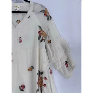 Anthropologie Fly & Flower Cream Embroidered Boho Dress sz M Ruffle Cottagecore thumbnail 7