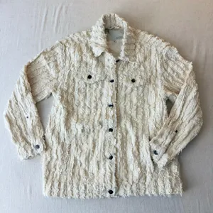 Pilcro Fluffy Corduroy Trucker Jacket Womens Large Cream Frayed Fringe NWOT thumbnail 3