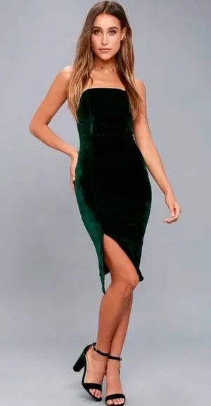 Lulus Hey Baby Velvet Strapless‎ Midi Dress in Emerald Green Size Medium thumbnail 1