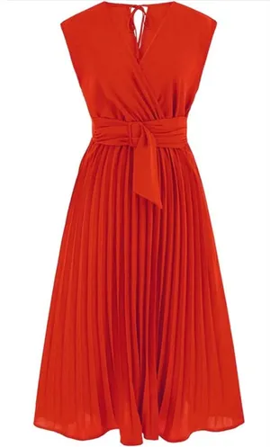 NEW Sleeveless Wrap V Neck Flowy Pleated Belted Midi Dress XL thumbnail 1